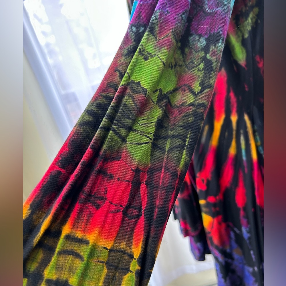 Boho Indy Artsy Flowy Kimono Cardigan Vibrant multicolor Tie Dye  XXL - Picture 6 of 13